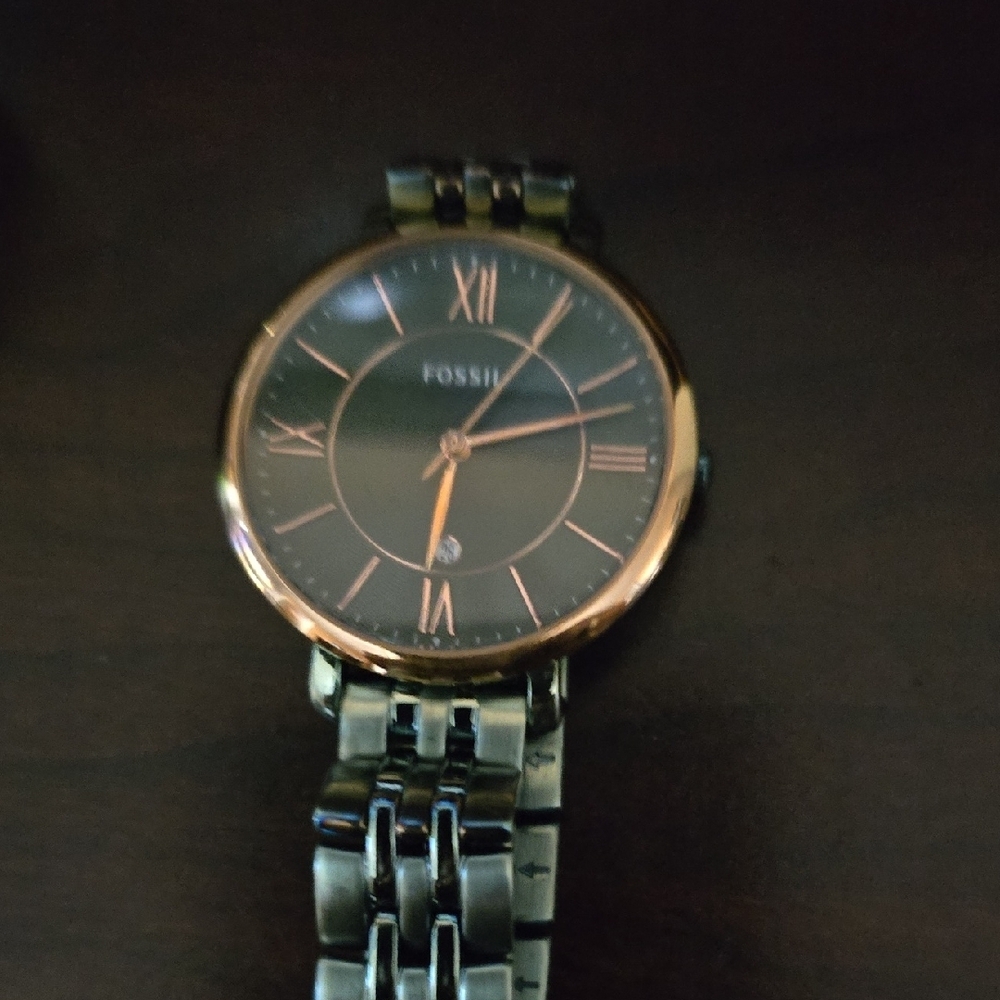 Fossil Black and Gold Watch with Roman Numerals
